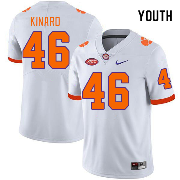 Youth #46 Jaden Kinard Clemson Tigers College Football Jerseys Stitched-White - Click Image to Close